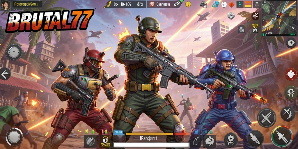 Tampilan seru pertarungan di BRUTAL77, aksi Battle Royale yang mendebarkan.