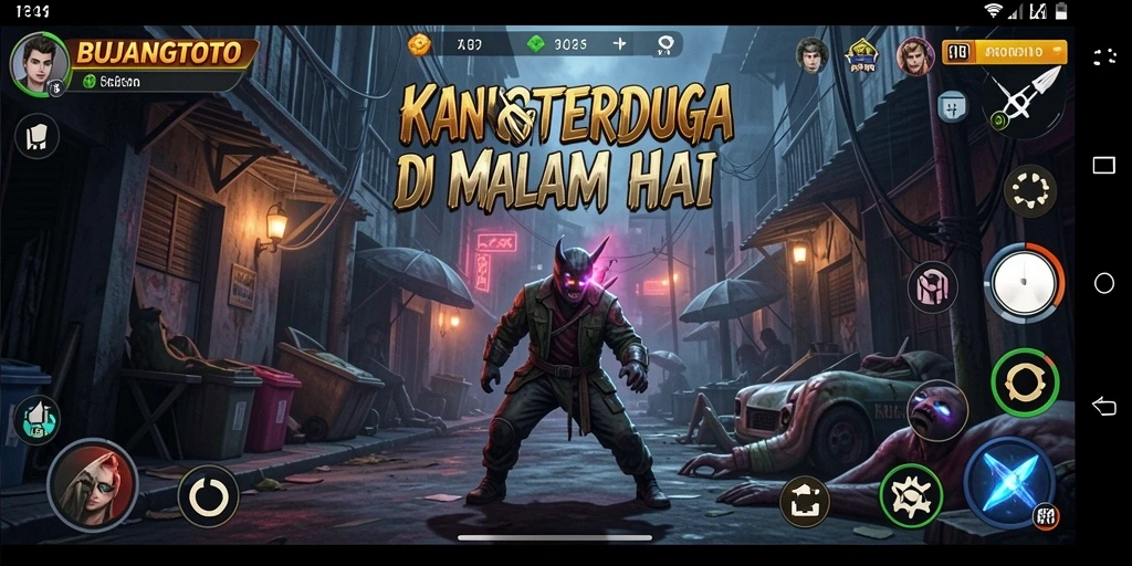 Tampilan gameplay BUJANGTOTO yang menegangkan di kegelapan malam.