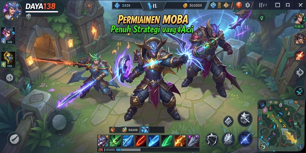 Screenshot utama DAYA138 menampilkan pertarungan seru di arena MOBA.