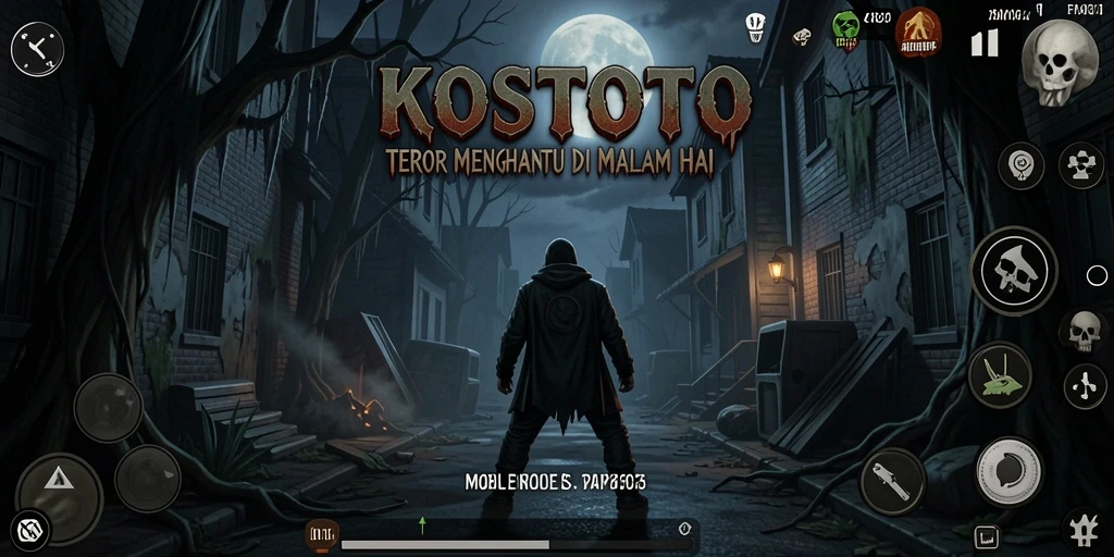 Screenshot KOSTOTO menampilkan suasana mencekam dengan karakter yang menghadapi kegelapan.