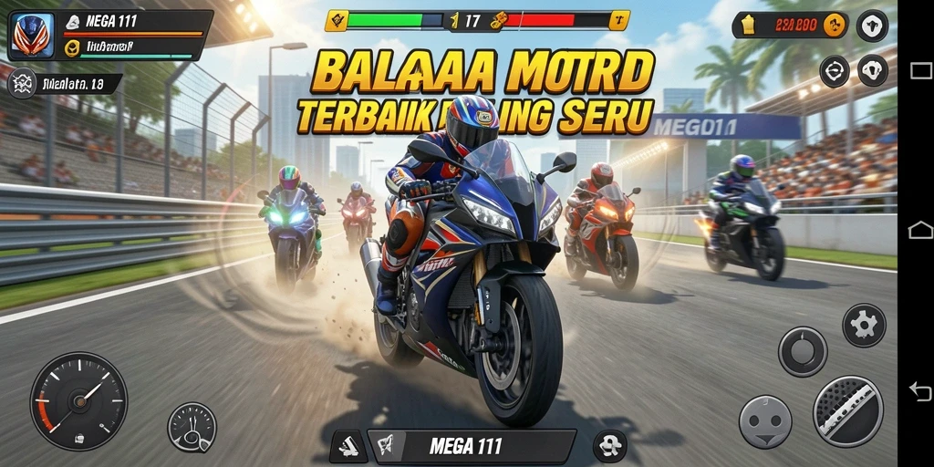 Tampilan menarik dari gameplay balapan motor MEGA111.