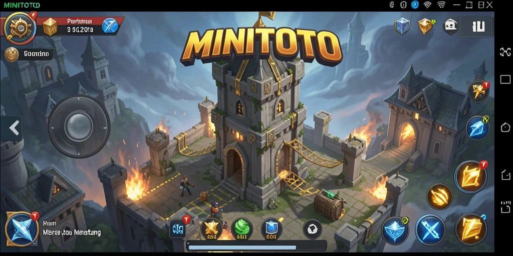Screenshot gameplay MINITOTO yang menampilkan pertahanan menara yang epik.