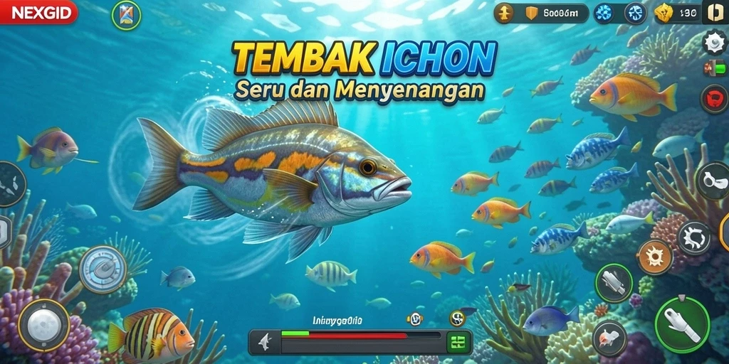 Screenshot gameplay NEXGID menampilkan aksi menangkap ikan yang seru.
