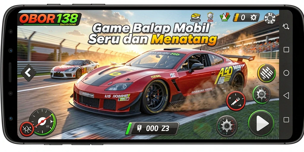 Gameplay Racing OBOR138 dengan trek dan mobil yang mendebarkan.