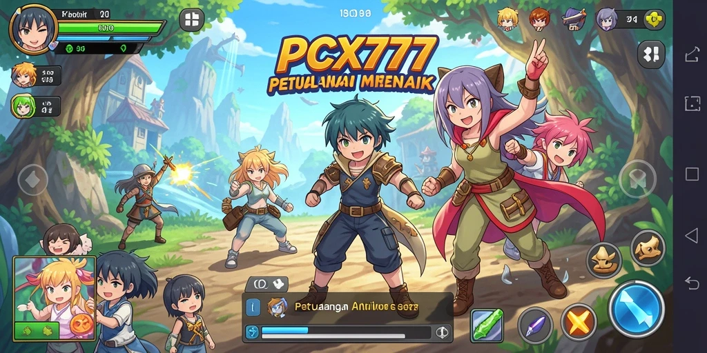 Tangkapan layar gameplay PCX777 menampilkan aksi seru dan karakter Anime.