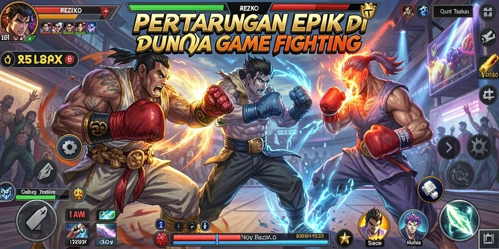 Screenshot utama REZIXO yang menampilkan pertarungan mendebarkan.