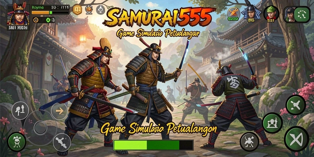 Tangkapan layar gameplay SAMURAI555 menampilkan aksi samurai yang mendebarkan.