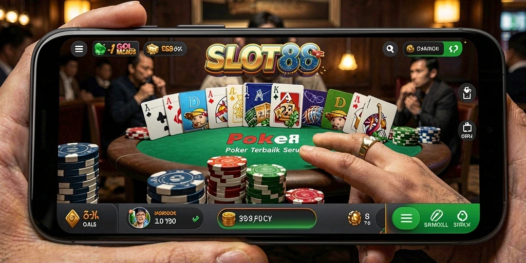 Tampilan menakjubkan dari gameplay Poker SLOT88 yang mendebarkan.