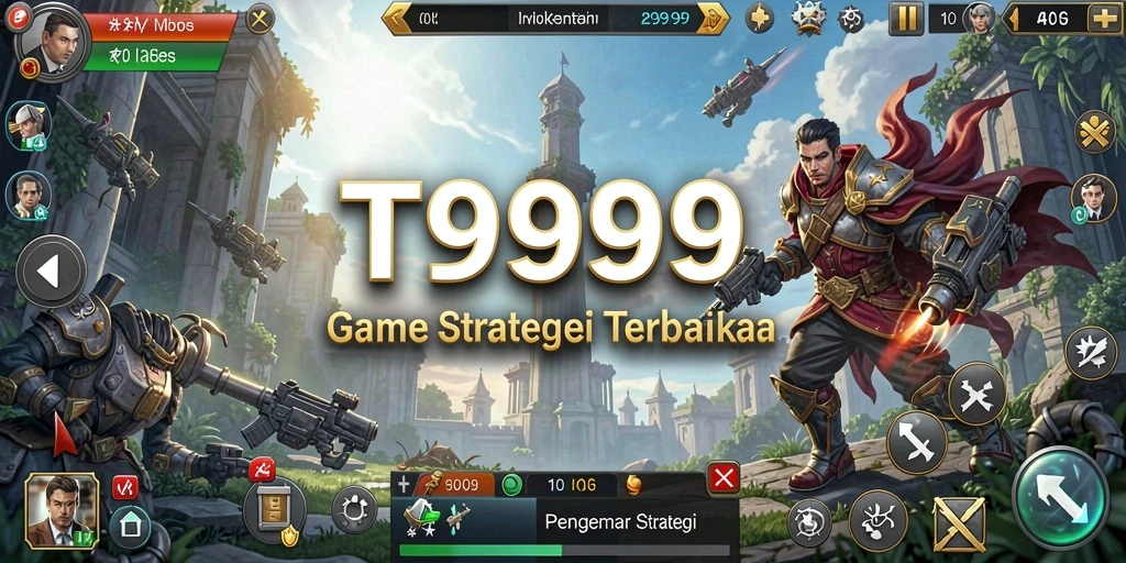 Screenshot gameplay T9999 menunjukkan pertempuran strategi yang mendebarkan.